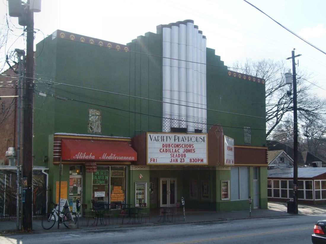 The Variety Playhouse marquee and facade on Euclid Avenue in Little Five Points